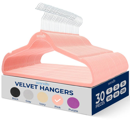 30 Pack Velvet Hangers - Non-Slip, Space-Saving, 360° Swivel, Pink