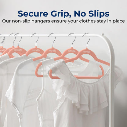 30 Pack Velvet Hangers - Non-Slip, Space-Saving, 360° Swivel, Pink