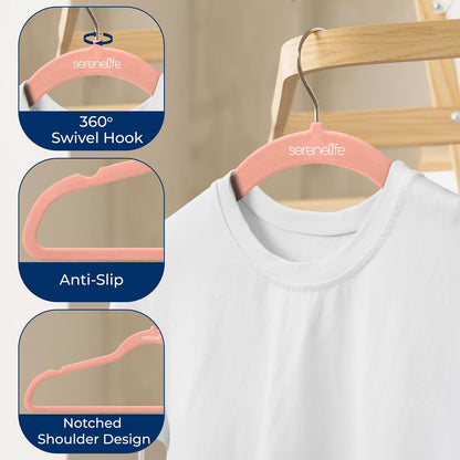 30 Pack Velvet Hangers - Non-Slip, Space-Saving, 360° Swivel, Pink