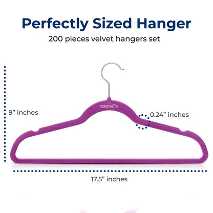 200 Velvet Hangers Non-Slip Space-Saving 360° Swivel Hook Purple