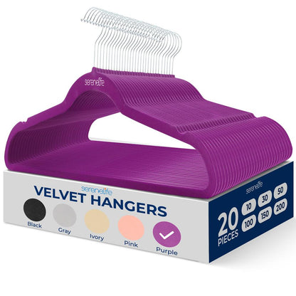 Velvet Hangers 20-Pack, Non-Slip, Space-Saving, 360¬8 Swivel Hook, Purple