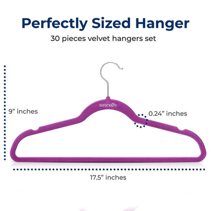 Velvet Hangers 30-Pack Non-Slip 360° Swivel Hook Purple