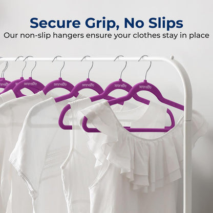 Velvet Hangers 30-Pack Non-Slip 360° Swivel Hook Purple