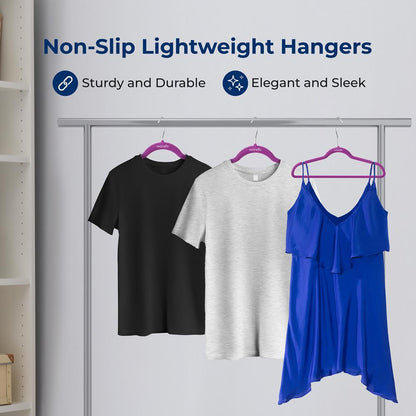 Velvet Hangers 30-Pack Non-Slip 360° Swivel Hook Purple