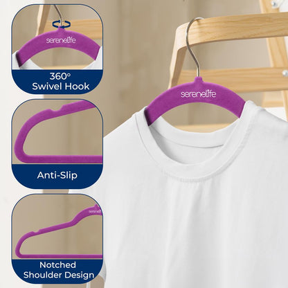 Velvet Hangers 30-Pack Non-Slip 360° Swivel Hook Purple