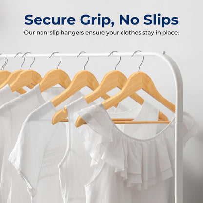 10-Pack Wooden Coat Hangers - Durable, Space-Saving, 360¬8 Swivel Hook Natural