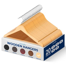 Wooden Coat Hangers 20 Pack, Durable 360° Swivel Hook, Natural Wood