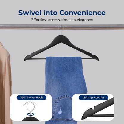 80 Pack Wooden Coat Hangers - Durable, Space-Saving, 360° Swivel Hook