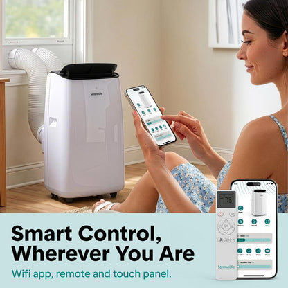 Serenelife Inverter Portable Air Conditioner & Heater With Wi-Fi Function - 12000 Btu Cooling (Ashrae), Compact Unit With Dehumidifier & Fan Modes, Includes Window Mount Kit (Gray)