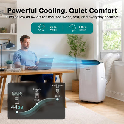 Serenelife Inverter Portable Air Conditioner & Heater With Wi-Fi Function - 16000 Btu Cooling (Ashrae), Compact Unit With Dehumidifier & Fan Modes, Includes Window Mount Kit (Gray)