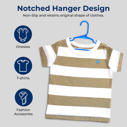 20 Pack Non-Slip Kids Hangers - Space-Saving, Durable Plastic, Blue