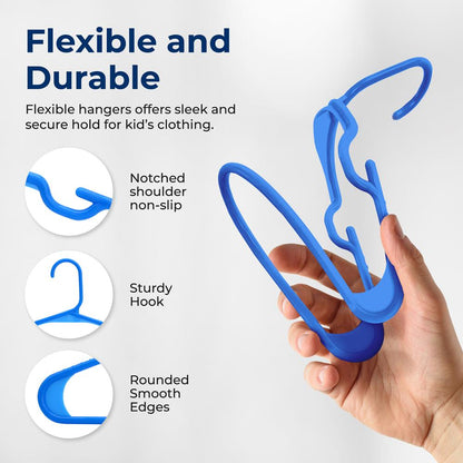 20 Pack Non-Slip Kids Hangers - Space-Saving, Durable Plastic, Blue