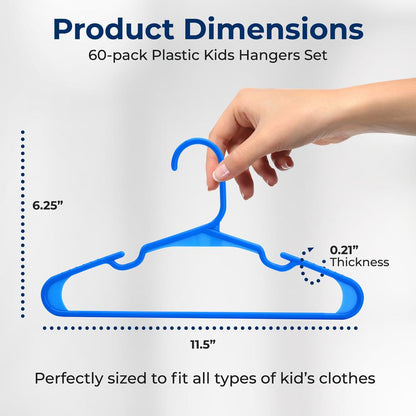 Plastic Kids Hangers 60-Pack, Non-Slip, Space-Saving, Blue