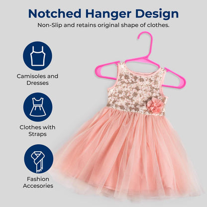 Plastic Kids Hangers 20-Pack, Non-Slip, Space-Saving, Pink