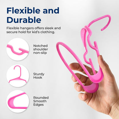 60-Pack Non-Slip Kids Hangers, Space-Saving, Durable Plastic, Pink