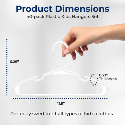 40-Pack Non-Slip Kids Hangers - Space-Saving, Durable, White