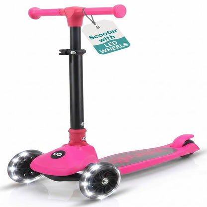 3-Wheel Kids Scooter, Foldable, LED Wheels, Adjustable Handlebar, Pink