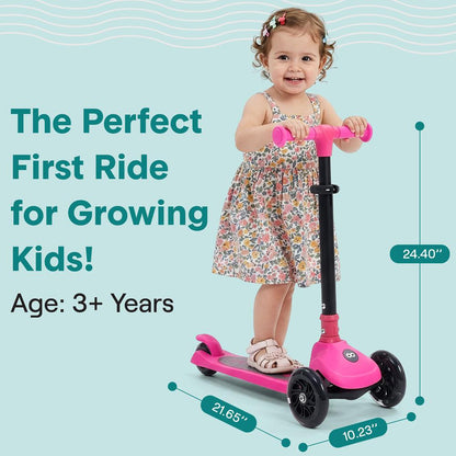 3-Wheel Kids Scooter, Foldable, LED Wheels, Adjustable Handlebar, Pink