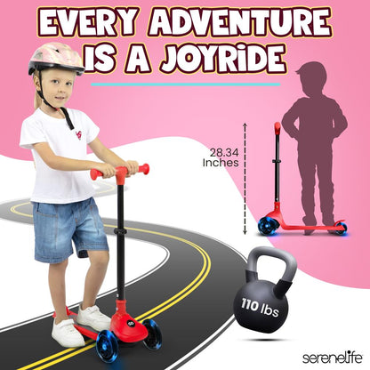 3-Wheel Kids Scooter, Foldable, LED Wheels, Adjustable Handlebar, Red
