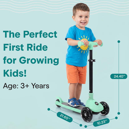 3-Wheel Kids Scooter, Foldable, LED Wheels, Lean-to-Steer, Mint Green