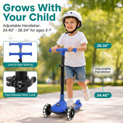 3-Wheel Foldable Kids Scooter - Child Toy Scooter With Built-In Led Wheel Lights, And Easy Maneuvering Lean-To-Steer Technology (Blue)