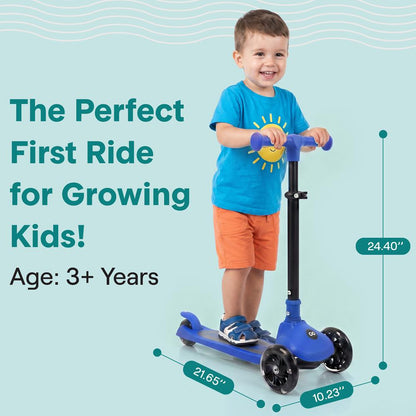 3-Wheel Foldable Kids Scooter - Child Toy Scooter With Built-In Led Wheel Lights, And Easy Maneuvering Lean-To-Steer Technology (Blue)