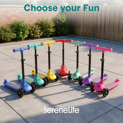 3-Wheel Kids Scooter, Foldable, LED Wheels, Lean-to-Steer, Purple
