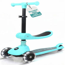 3-Wheel Kids Scooter, Foldable Seat, LED Wheels, Adjustable Handlebar, Turquoise Blue