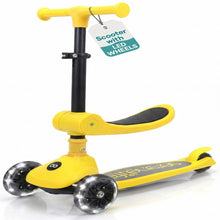 3-Wheel Kids Scooter, Foldable Seat, LED Wheels, Adjustable Handlebar, Yellow