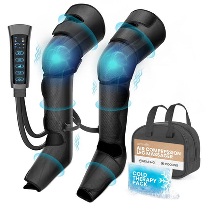 Air Compression Leg Massager, Pain Relief, Heat & 6 Modes, Soccer Leather
