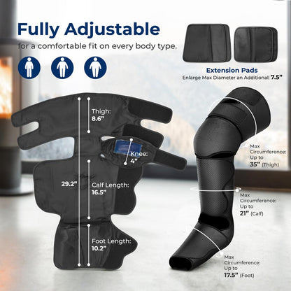 Air Compression Leg Massager, Pain Relief, Heat & 6 Modes, Soccer Leather