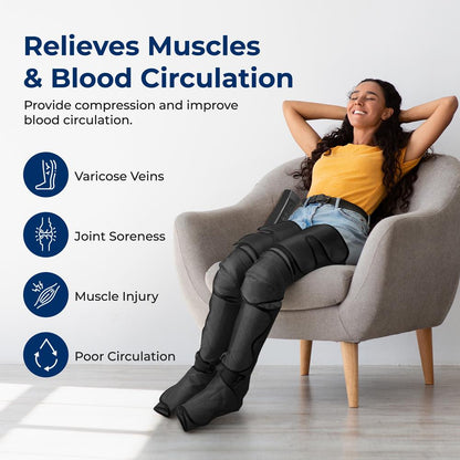 Air Compression Leg Massager, Pain Relief, Heat & 6 Modes, Soccer Leather
