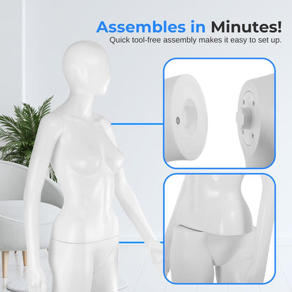 Female Mannequin Dress Form - Realistic, Adjustable, Durable Metal Base