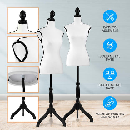 Female Dress Form Mannequin, Adjustable Height, Foam Torso, White