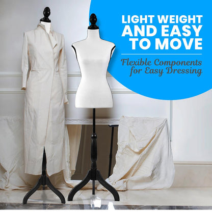Female Dress Form Mannequin, Adjustable Height, Foam Torso, White