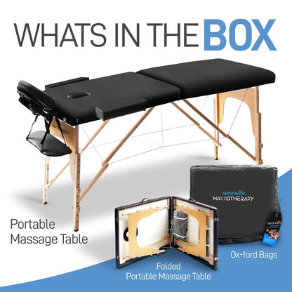 Portable Massage Table, Adjustable Wooden Frame, PU Leather, Ergonomic Headrest