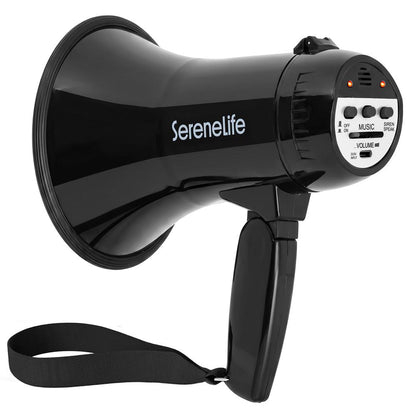 Serenelife 20W Rechargeable Megaphone With Mic, Music & Siren Modes, Usb-C Charging, Ergonomic Foldable Handle (Black)