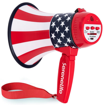 Serenelife 20W Rechargeable Megaphone With Mic, Music & Siren Modes, Usb-C Charging, Ergonomic Foldable Handle