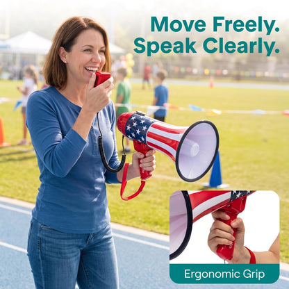Serenelife 43W Rechargeable Megaphone With External Mic, Built-In Music & Siren Modes, Aux, Usb-C Charging, Ergonomic Handle