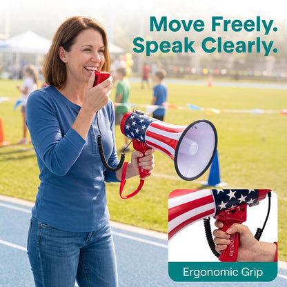 Serenelife 50W Rechargeable Megaphone With Wired Mic, Built-In Siren Modes, Aux, Usb-C Charging, Ergonomic Handle