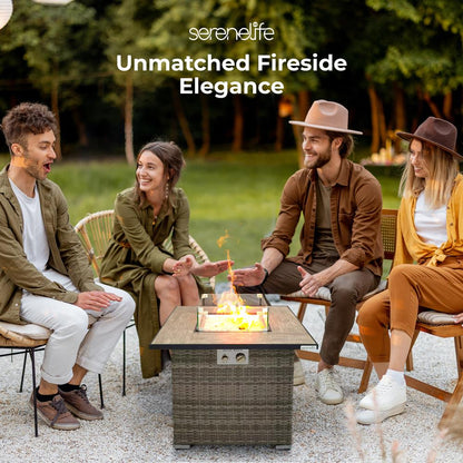 Outdoor Propane Fire Pit Table 50,000 BTU Wicker Tile Top Weatherproof