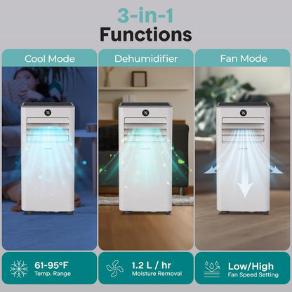 Portable Air Conditioner, Efficient Cooling, WiFi, 10,000 BTU, Gray