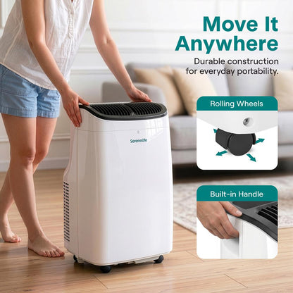 Serenelife Portable Air Conditioner With Wi-Fi Function - 10,000 Btu Cooling (Ashrae), Compact Unit With Dehumidifier & Fan Modes, Includes Window Mount Kit (Gray)