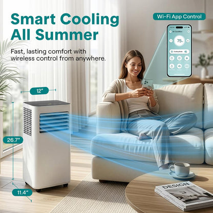 Portable Air Conditioner 8,000 BTU WiFi Dehumidifier, Remote, White