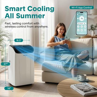 Serenelife Portable Air Conditioner And Heater With Wi-Fi Function - 12,000 Btu Cooling (Ashrae), Compact Unit With Dehumidifier & Fan Modes, Includes Window Mount Kit (Gray)