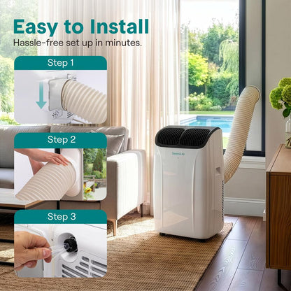 Serenelife Portable Air Conditioner With Wi-Fi Function - 14,000 Btu Cooling (Ashrae), Compact Unit With Dehumidifier & Fan Modes, Includes Window Mount Kit (Gray)