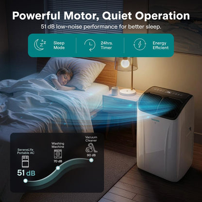 Serenelife Portable Air Conditioner With Wi-Fi Function - 14,000 Btu Cooling (Ashrae), Compact Unit With Dehumidifier & Fan Modes, Includes Window Mount Kit (Gray)