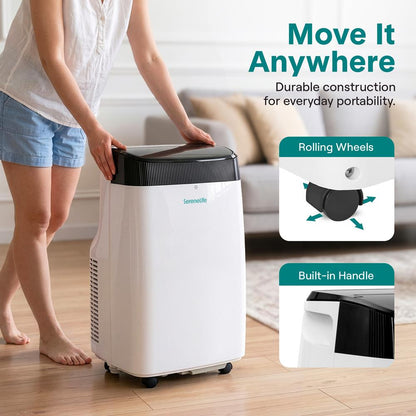 Serenelife Portable Air Conditioner  With Wifi  – 10,000 Btu Compact Home A/C Cooling Unit With Built-In Dehumidifier & Fan Modes, Includes Window Mount Kit (White)