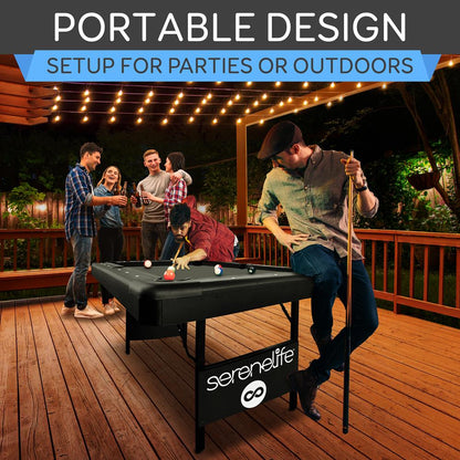 6-Ft Folding Pool Table - Portable, Durable Steel Frame, Green Felt