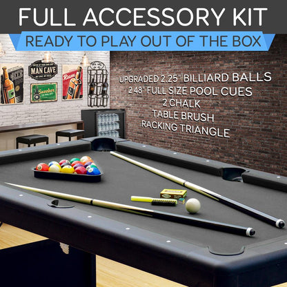 6-Ft Folding Pool Table - Portable, Durable Steel Frame, Green Felt